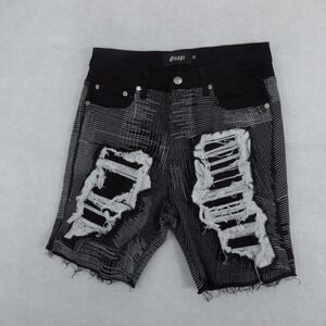 Guapi Shorts Mens 32 Black Distressed Ripped Denim Stretch Grunge Streetwear New